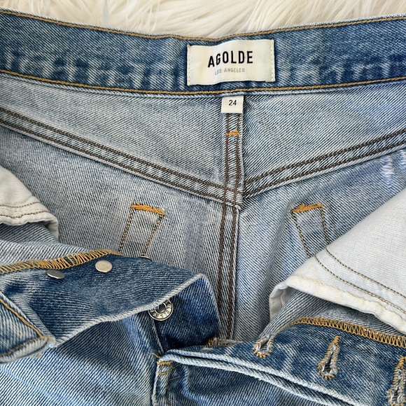 Agolde Parker Denim Shorts Distressed Women size 24 Blue Button Fly - Picture 4 of 4